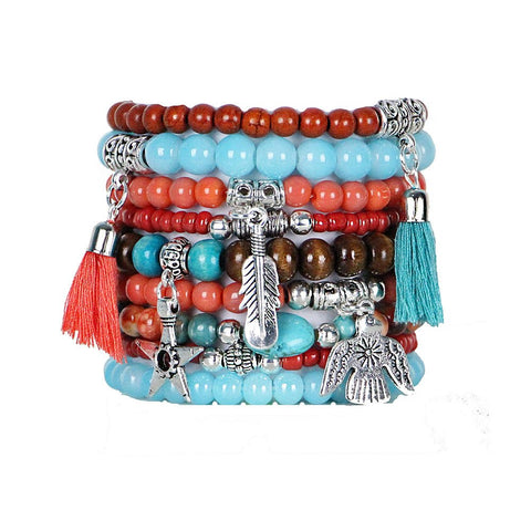 Beaded Bracelets Set of 9 Stretch Bracelets Bohemian Southwestern Themed