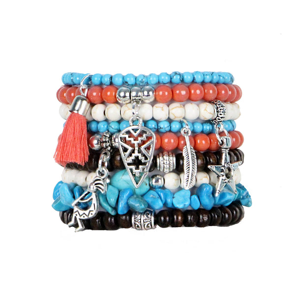 Beaded Bracelets Set of 9 Stretch Bracelets Bohemian Southwestern Themed