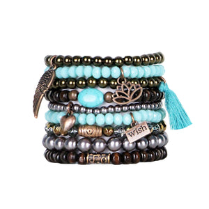 Beaded Bracelets Set of 9 Stretch Bracelets Bohemian Themed