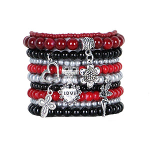 Stretch Bracelet Set of Ten Bohemian Themed Stack