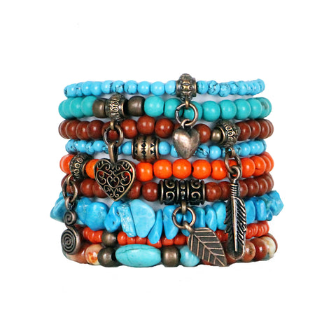 Beaded Bracelets Set of 9 Stretch Bracelets Bohemian Southwestern Themed