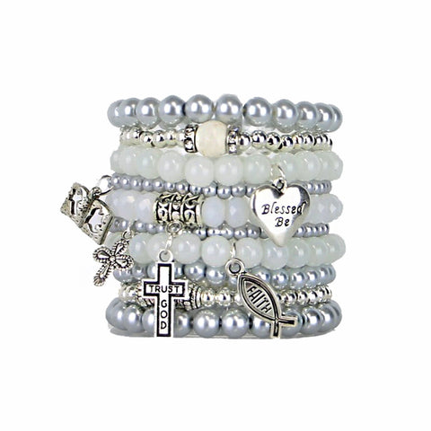 Beaded Bracelets Set of 10 Stretch Bracelets Faith Themed