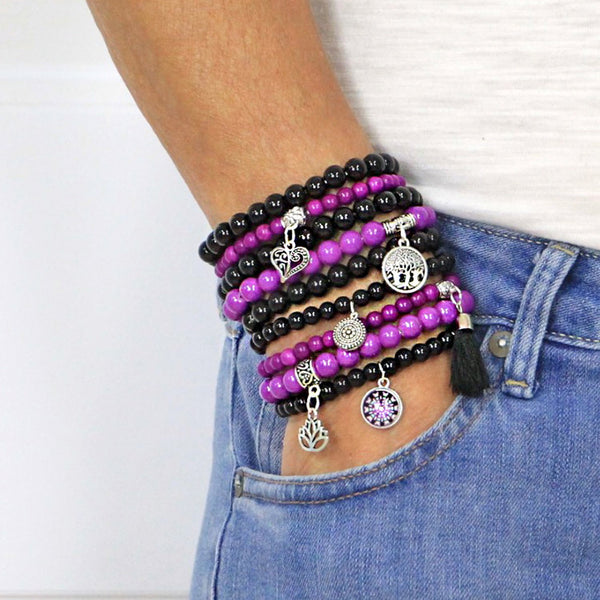 Beaded Bracelets Set of 9 Stretch Bracelets Bohemian Themed