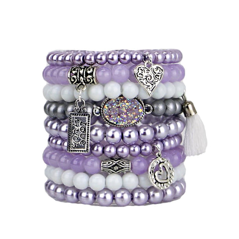 Stacking Bracelets Set of 9 Bead Bracelets Love Themed