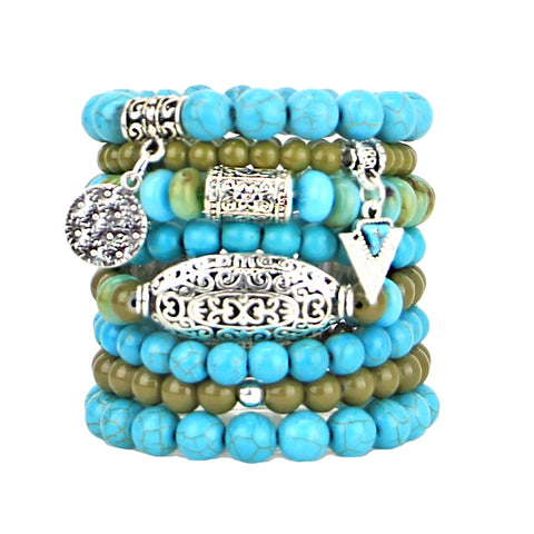 Beaded Bracelets Set of 8 Stretch Bracelets Yoga Zen Themed Stack